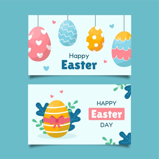 Flat easter celebration greeting cards set