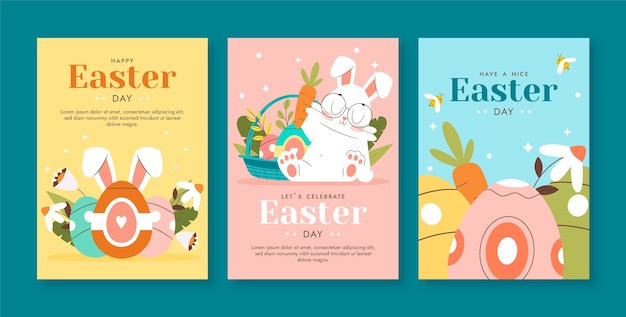 Free vector flat easter celebration greeting cards set