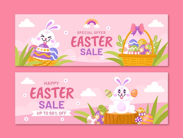 Flat easter celebration horizontal sale banner template