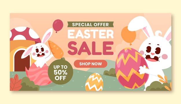 Flat easter celebration horizontal sale banner template