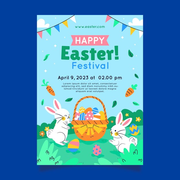 Flat easter celebration vertical poster template