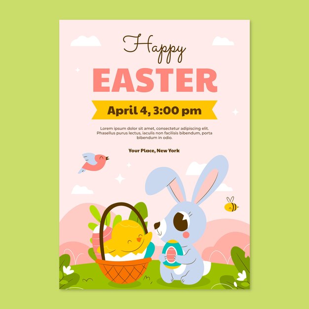 Flat easter celebration vertical poster template