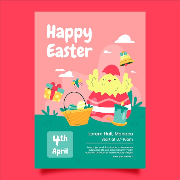 Free vector flat easter celebration vertical poster template