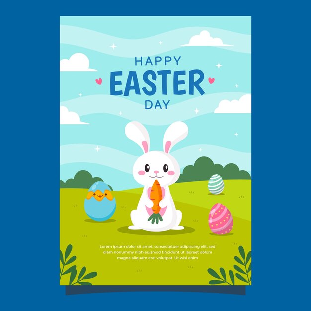 Flat easter celebration vertical poster template