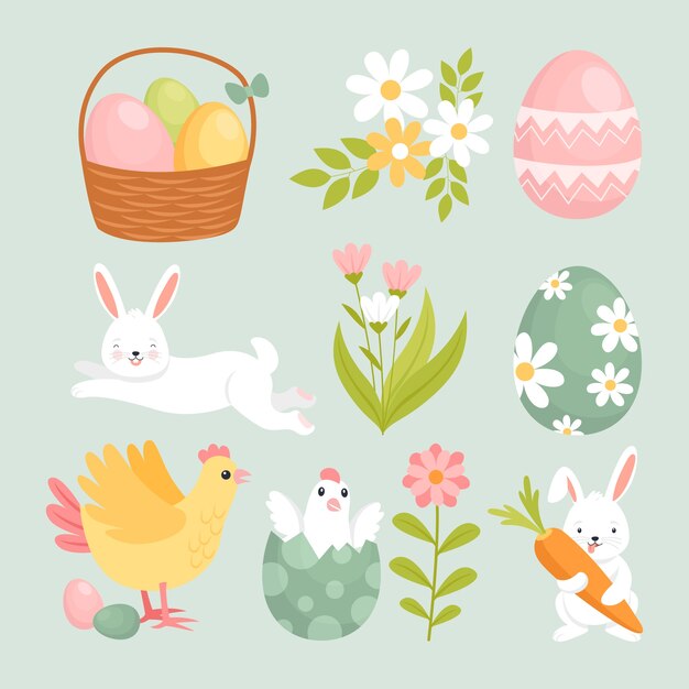 Flat easter cliparts collection