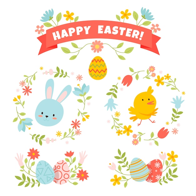 Collezione di clipart di pasqua piatta