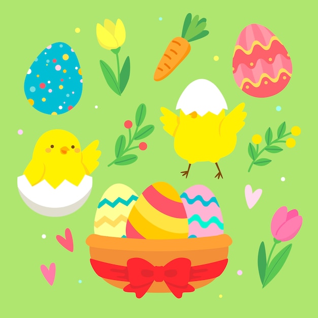 Vettore gratuito collezione di clipart di pasqua piatta