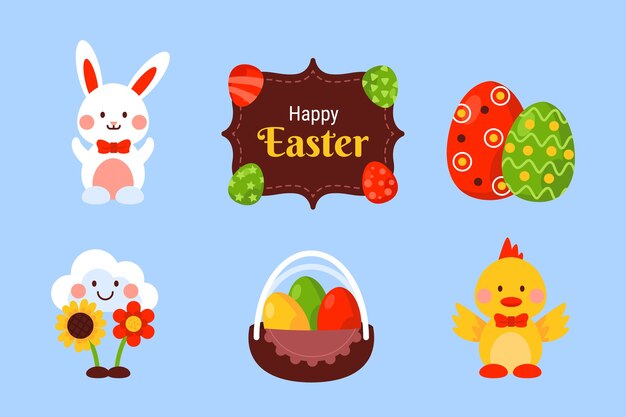 Flat easter cliparts collection