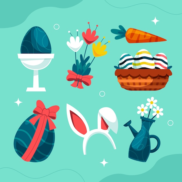 Flat easter cliparts collection