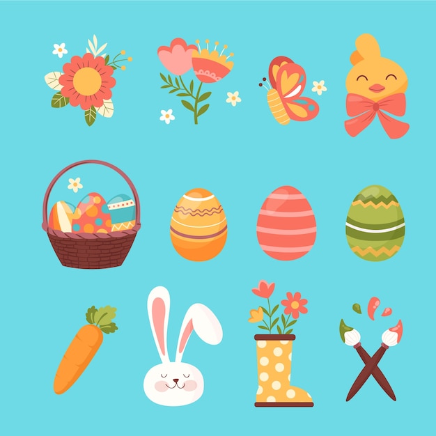 Vettore gratuito collezione di clipart di pasqua piatta