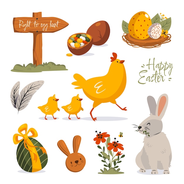 Collezione di clipart di pasqua piatta