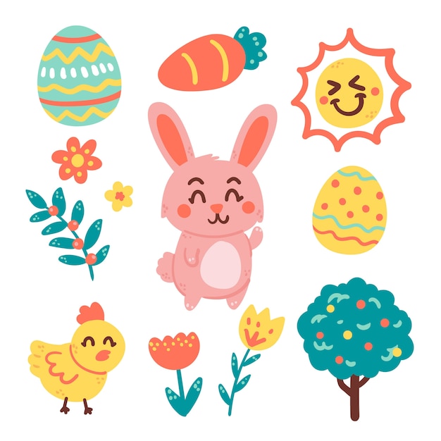 Vettore gratuito collezione di clipart di pasqua piatta