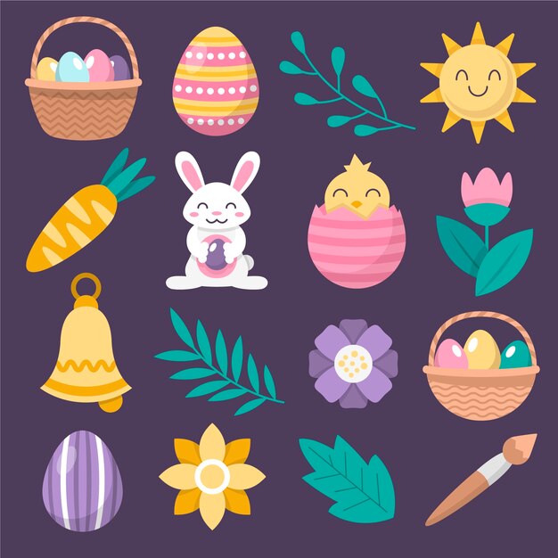 Flat easter cliparts collection