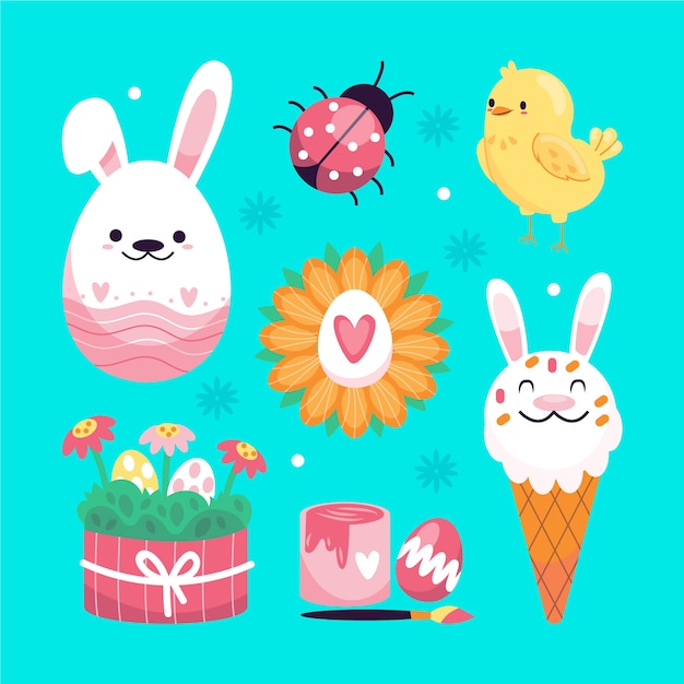 Flat easter cliparts collection