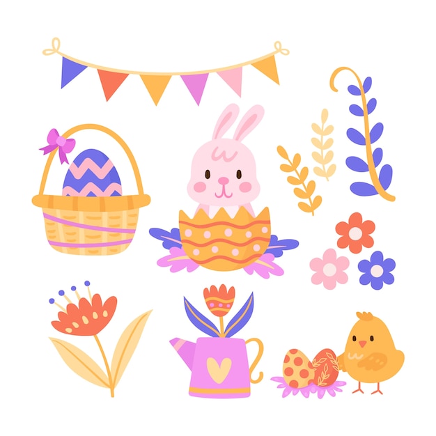 Collezione di clipart di pasqua piatta