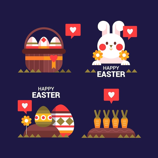 Flat easter cliparts collection