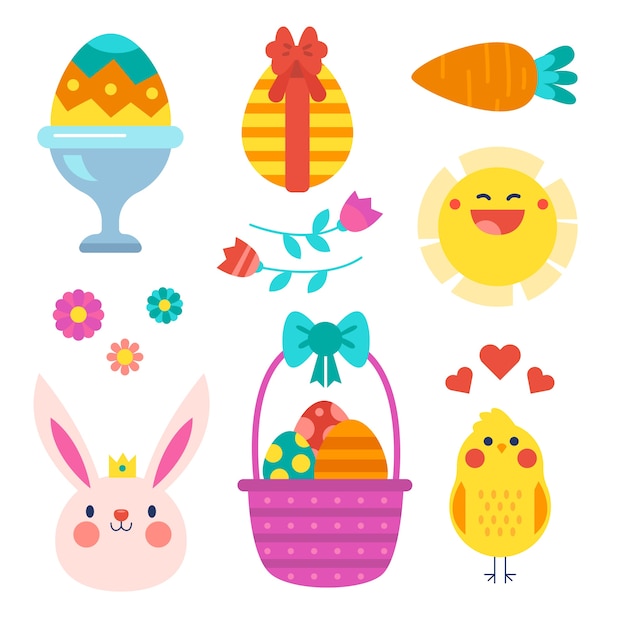 Vettore gratuito collezione di clipart di pasqua piatta