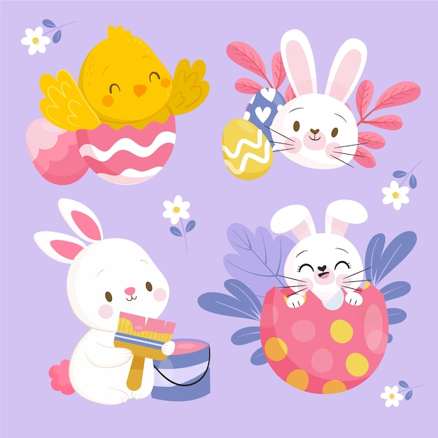 Collezione di clipart di pasqua piatta