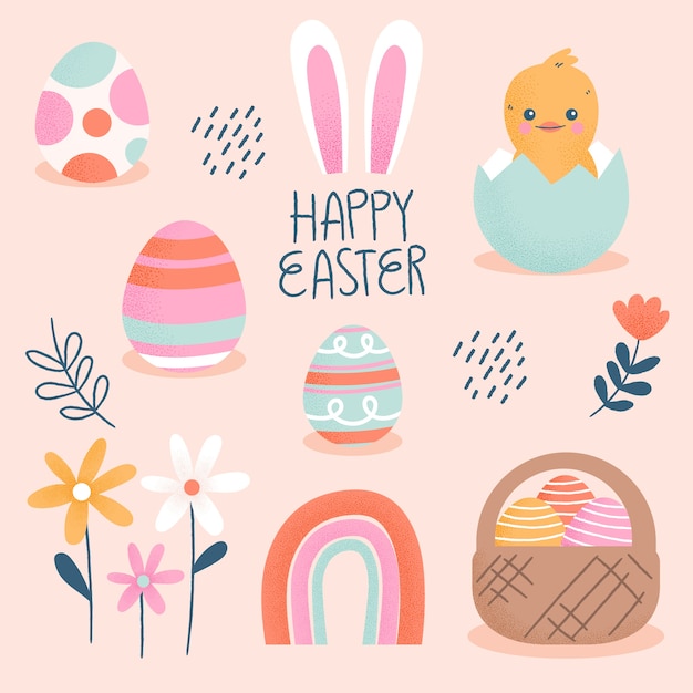Flat easter cliparts collection