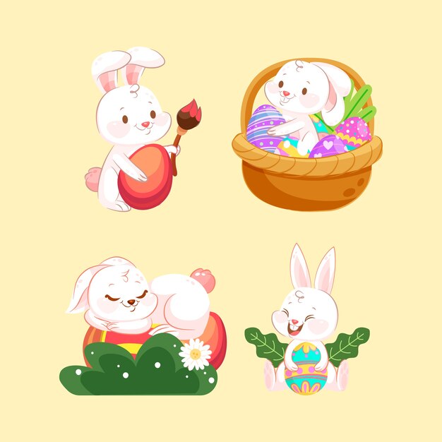 Flat easter cliparts collection