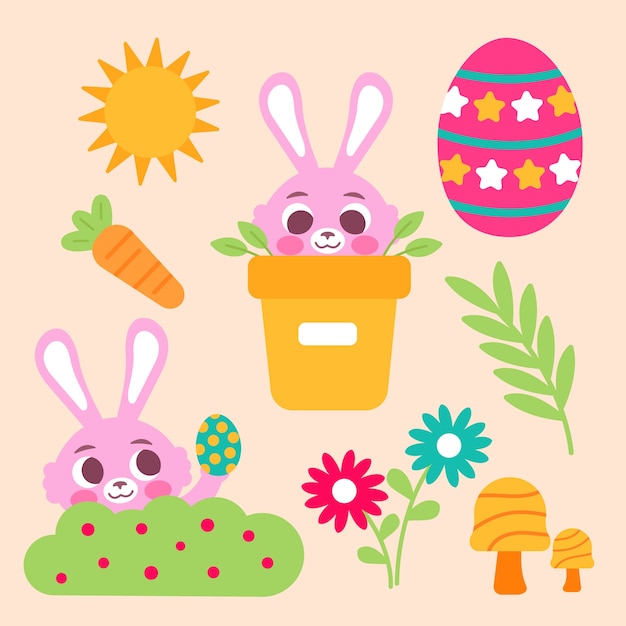 Flat easter cliparts collection