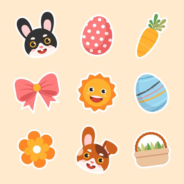 Vettore gratuito collezione di clipart di pasqua piatta