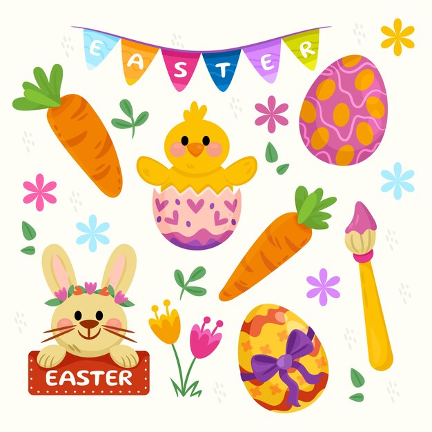 Flat easter cliparts collection