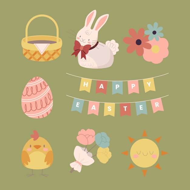 Vettore gratuito collezione di clipart di pasqua piatta