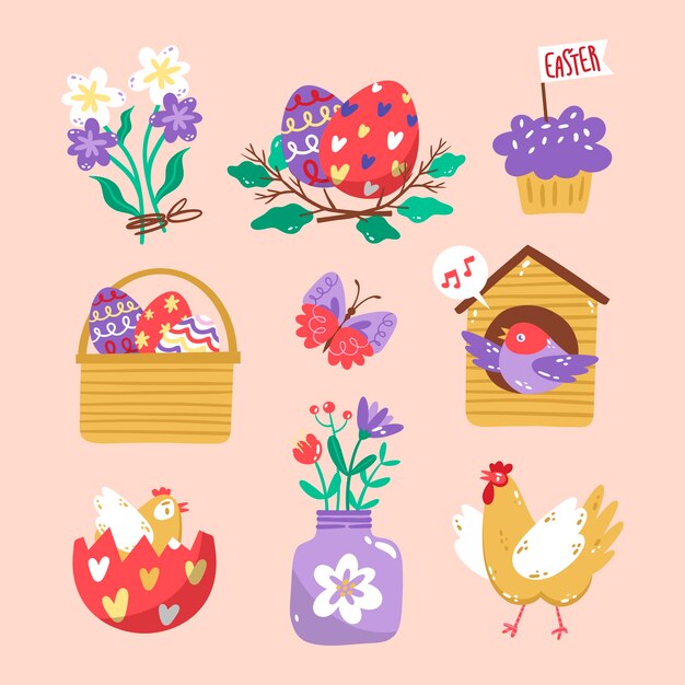 flat easter cliparts collection