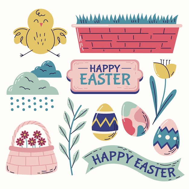 Flat easter cliparts collection