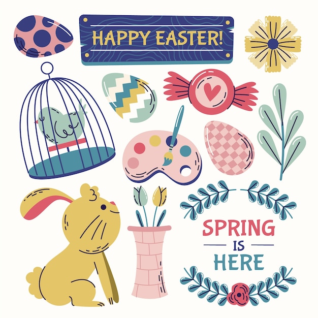 Vettore gratuito collezione di clipart di pasqua piatta