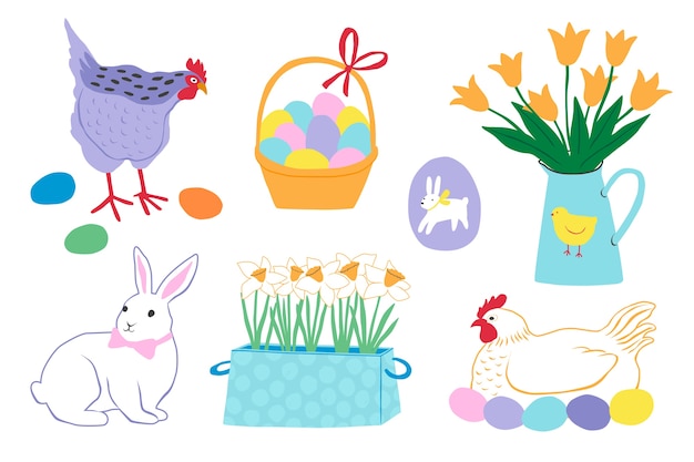 Flat easter cliparts collection