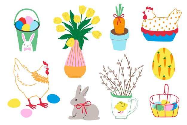 Flat easter cliparts collection