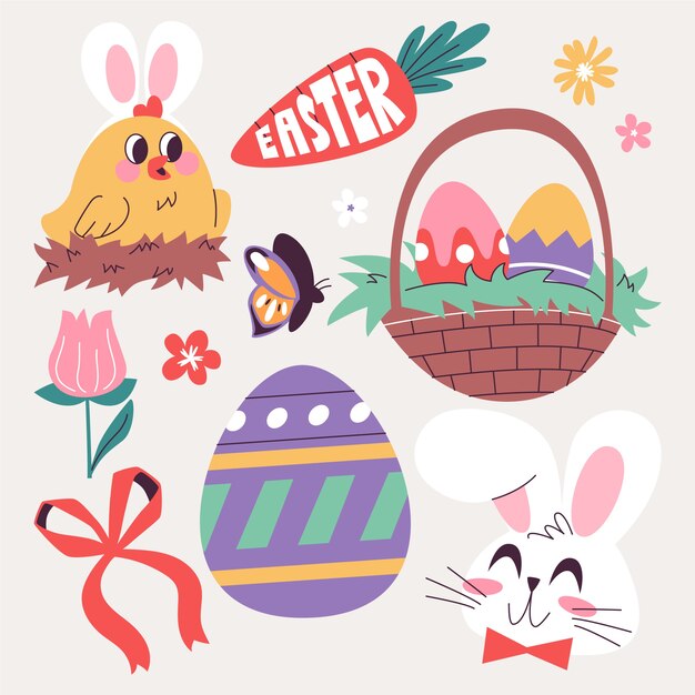 Flat easter cliparts collection