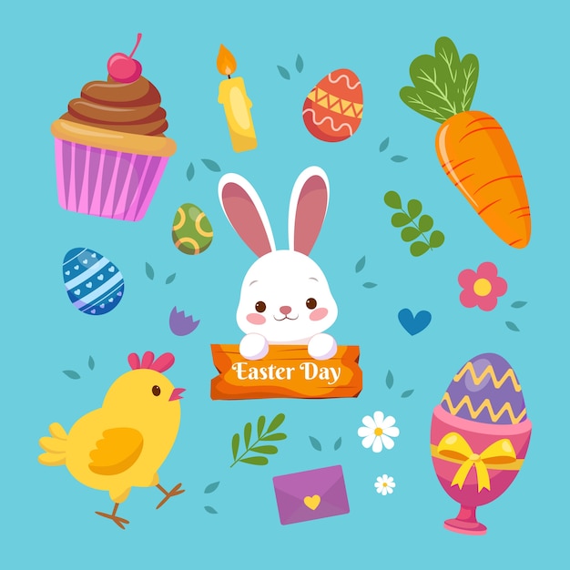 Flat easter cliparts collection