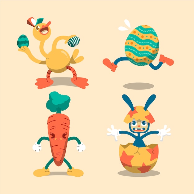 Vettore gratuito collezione di clipart di pasqua piatta