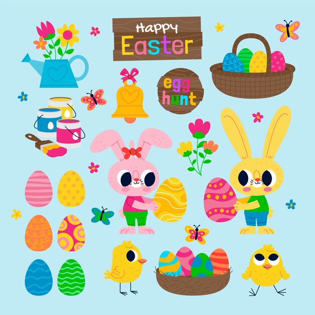 Flat easter cliparts collection