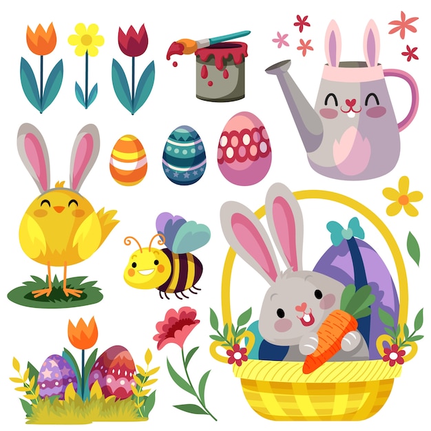 Collezione di clipart di Pasqua piatta