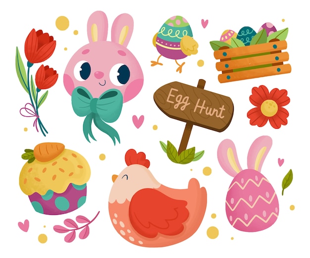 Vettore gratuito collezione di clipart di pasqua piatta