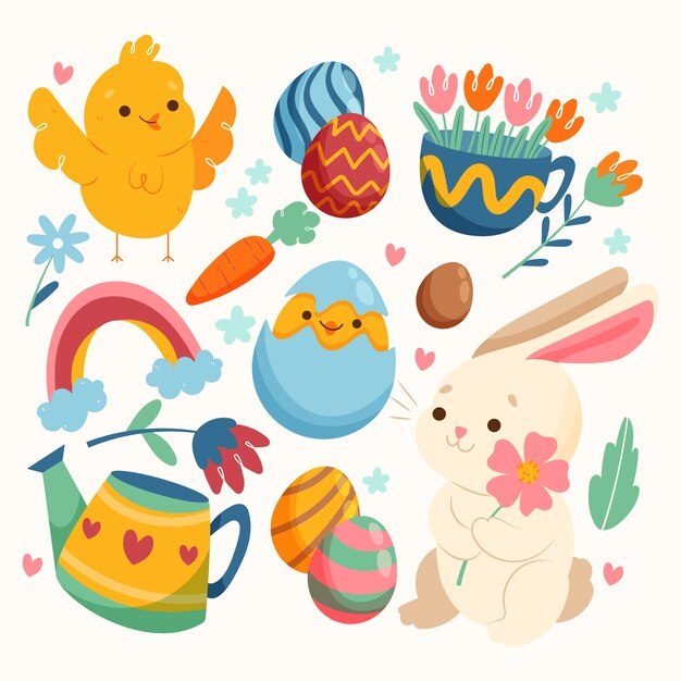 Flat easter cliparts collection