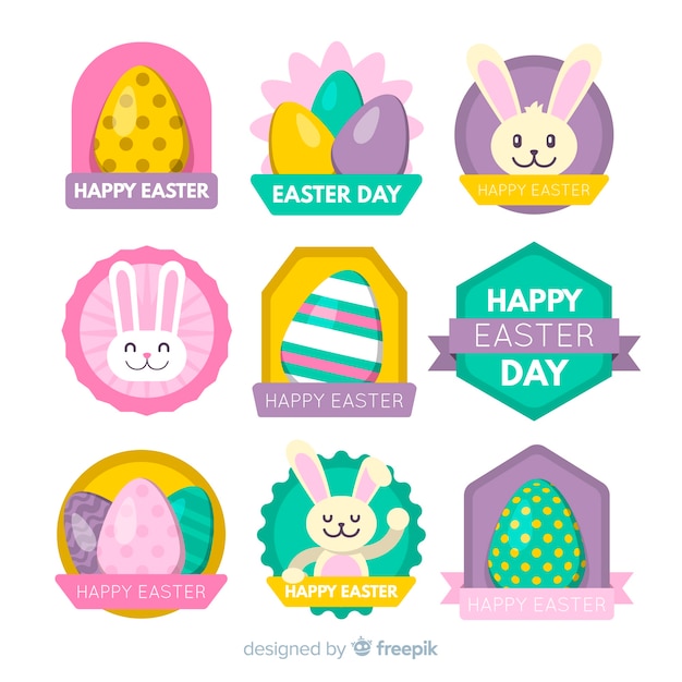 Flat easter day badge collection