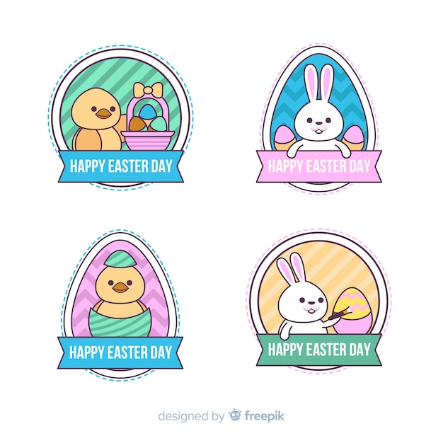 Vettore gratuito collezione di badge piatto giorno di pasqua