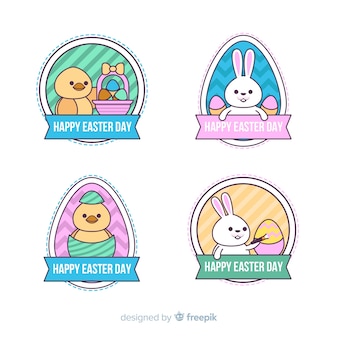 Flat easter day badge collection