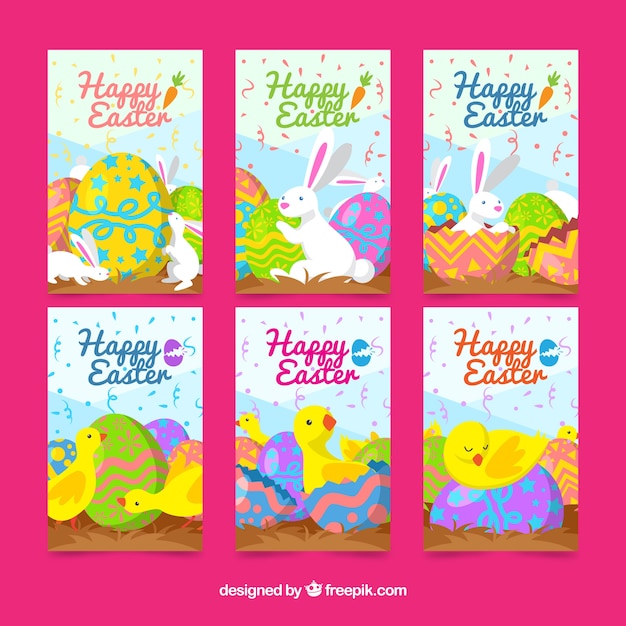 Flat easter day card collection