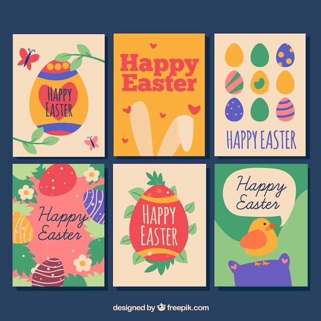 Flat easter day card collection