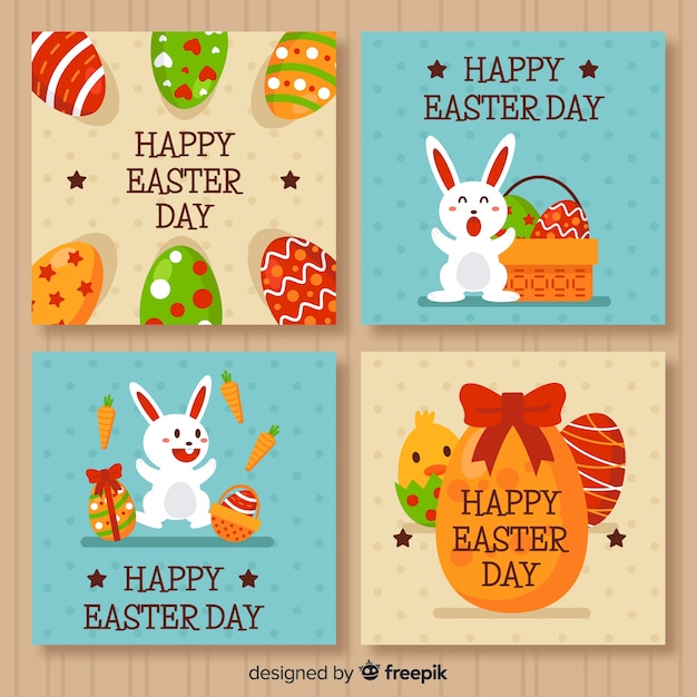 Flat easter day card collection