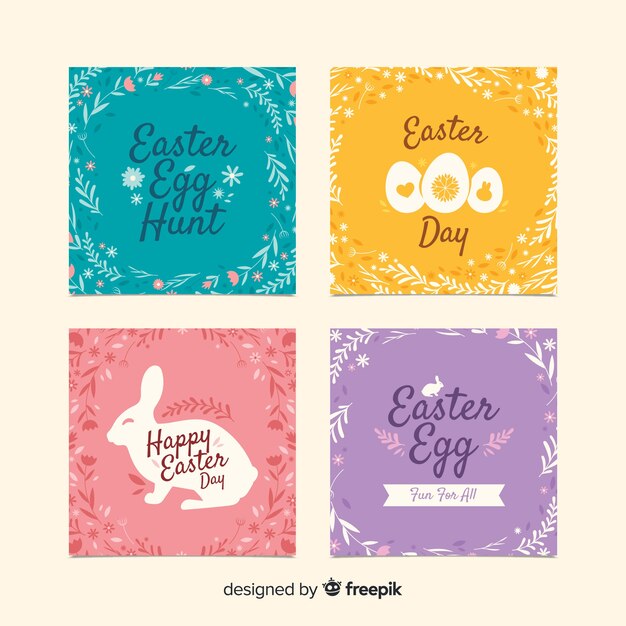 Flat easter day card collection