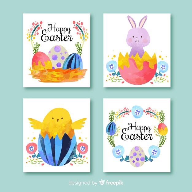 Flat easter day card collection