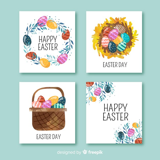 Flat easter day card collection