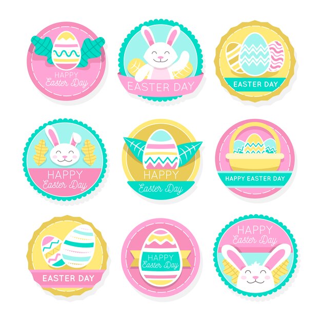 Flat easter day label collection